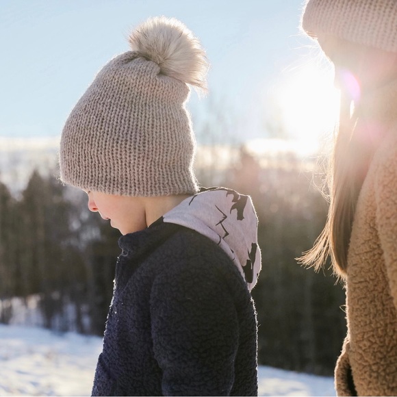 Kids, Green Cream Knitted Toque, Beanie, Pompom hat, mommy and me, baby h… - Picture 7 of 10